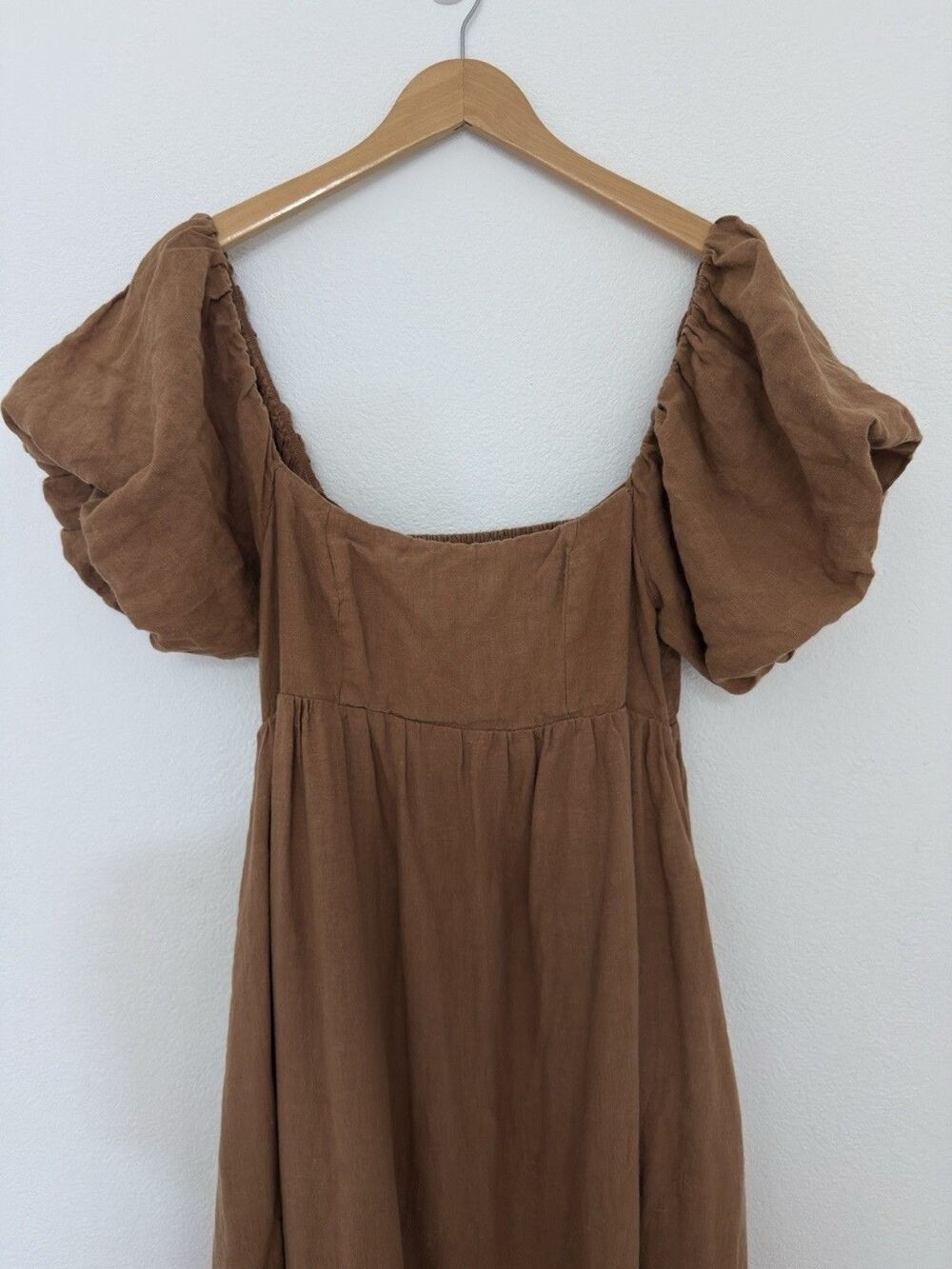 SOLAI The Label French Riviera Linen Maxi Dress L Puff Sleeve Peasant Ren Fair - Picture 11 of 16